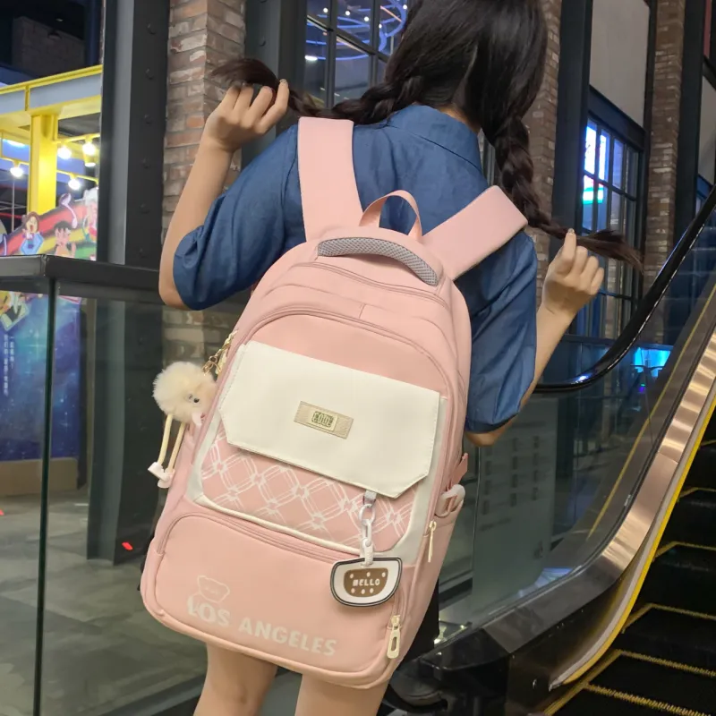 HACIN Nylon Backpack Women's Khaki/Sky Blue/Pink/Black-3