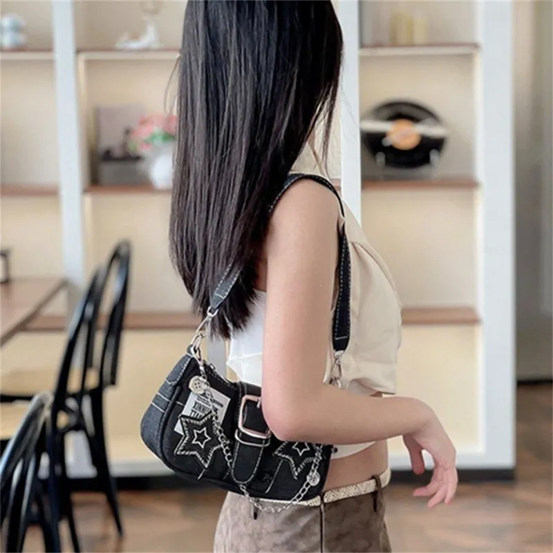 HACIN Denim Handbags Shoulder Bags Regular Women's Black/Blue-0