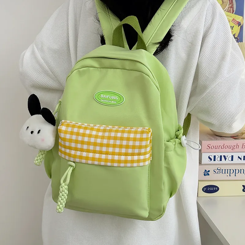 HACIN Nylon Backpack Regular Women's White/Black/Yellow/Green/Blue-12