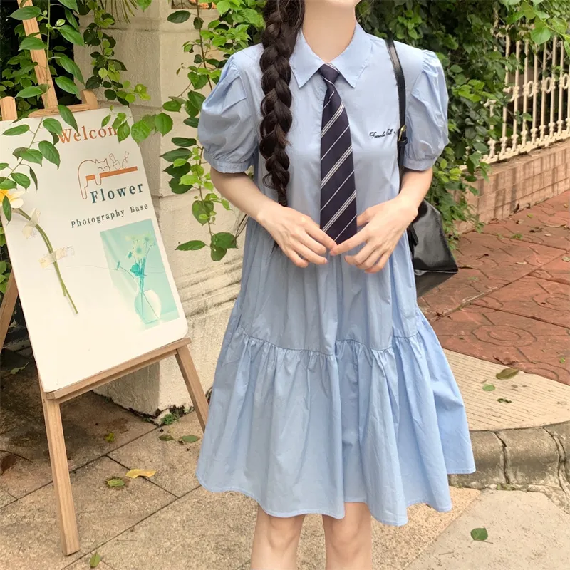 Mu Qingqing Short Sleeved Dresses Women's Blue-4