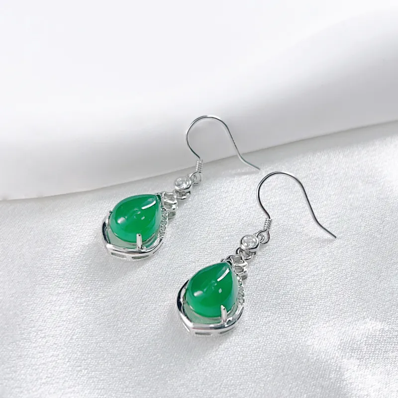 Double Happiness Gift Chalcedony Earrings Women's-2