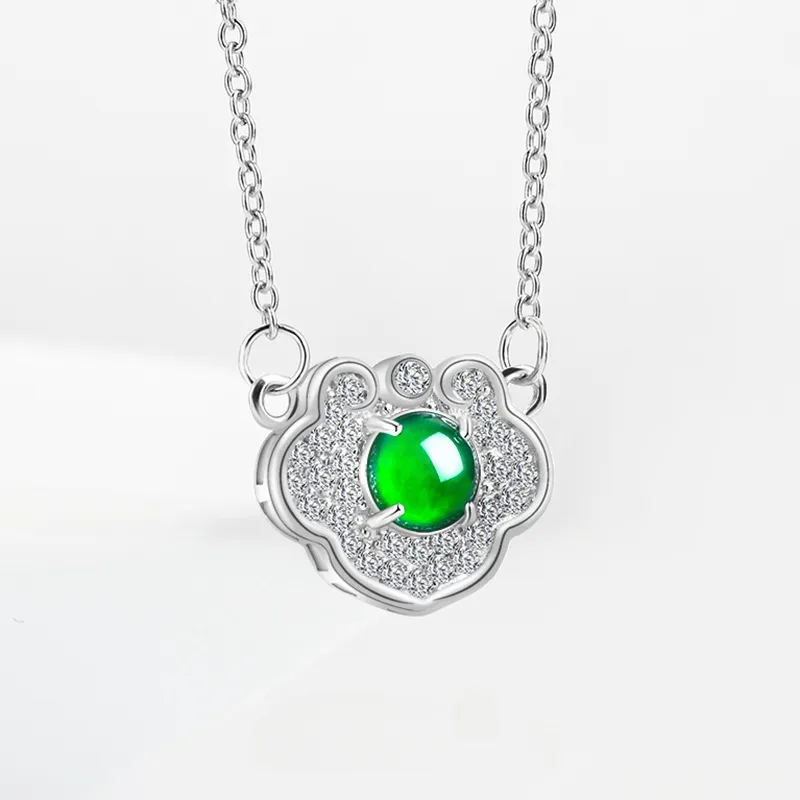 Double Happiness Gift Ice Type Jadeite Necklaces Women's-3