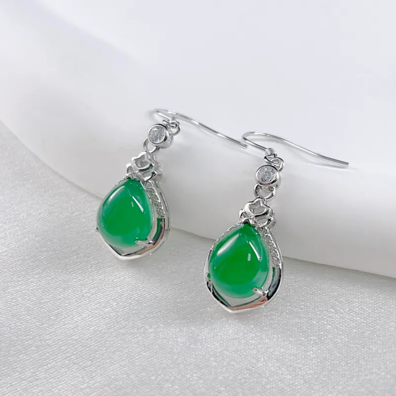 Double Happiness Gift Chalcedony Earrings Women's-1