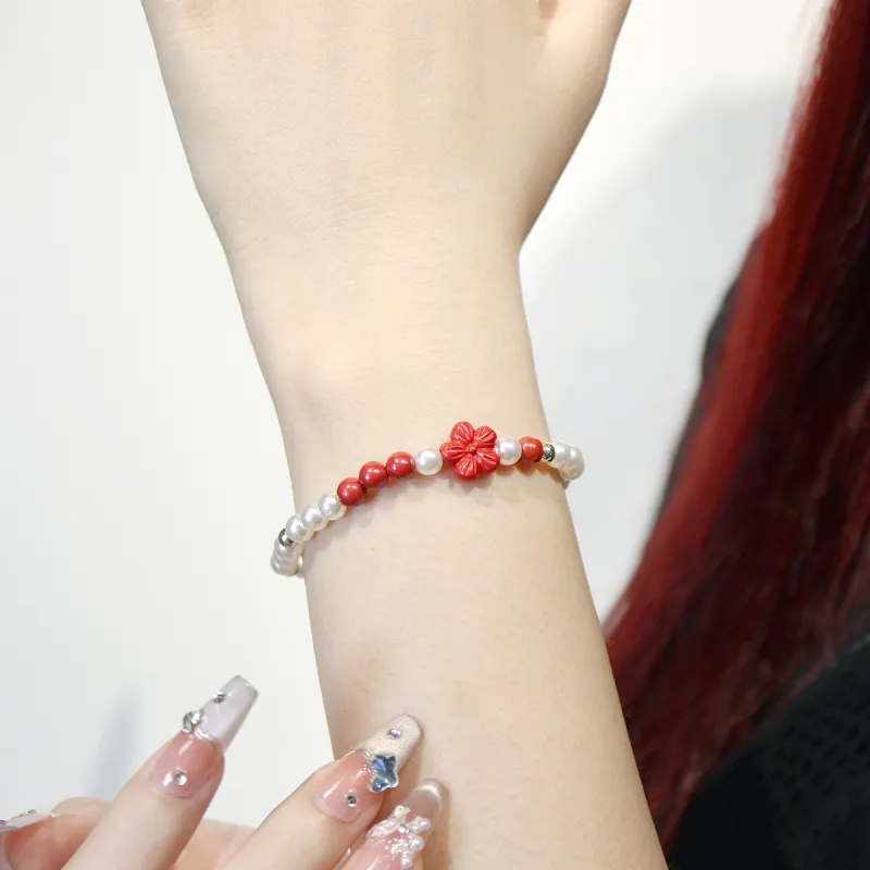 SIMPLE JOYS Cinnabar Beaded Bracelet Stretch Women's-5