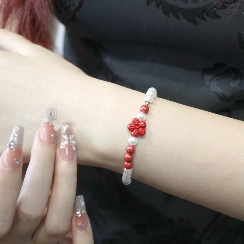 SIMPLE JOYS Cinnabar Beaded Bracelet Stretch Women's-4