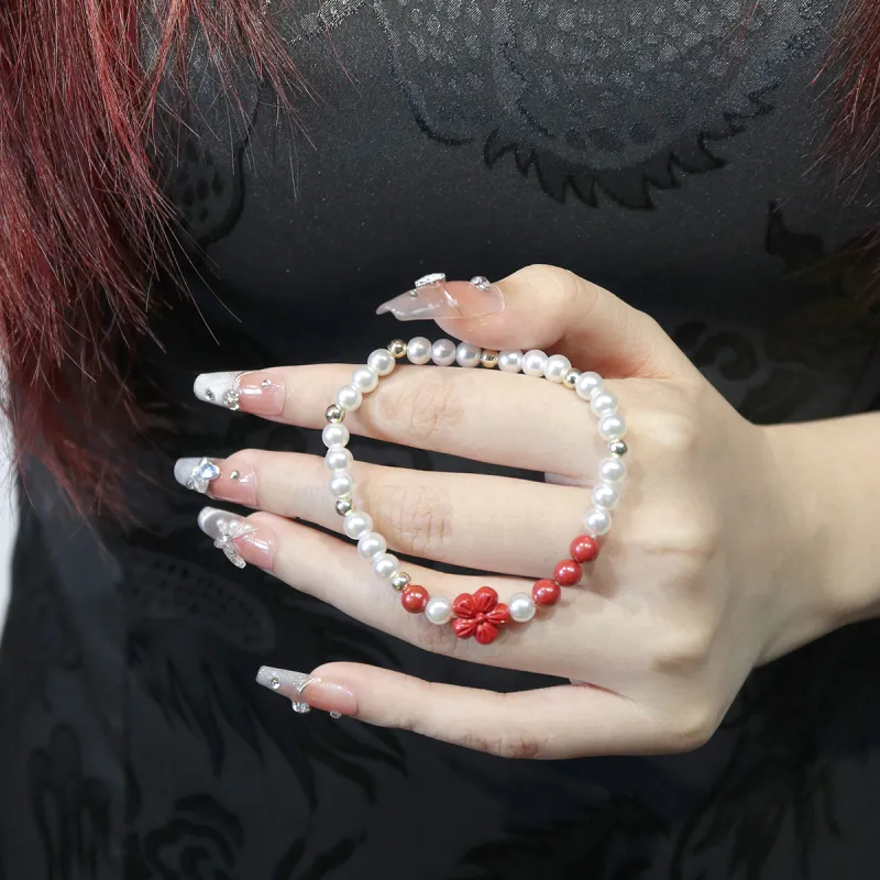 SIMPLE JOYS Cinnabar Beaded Bracelet Stretch Women's-6