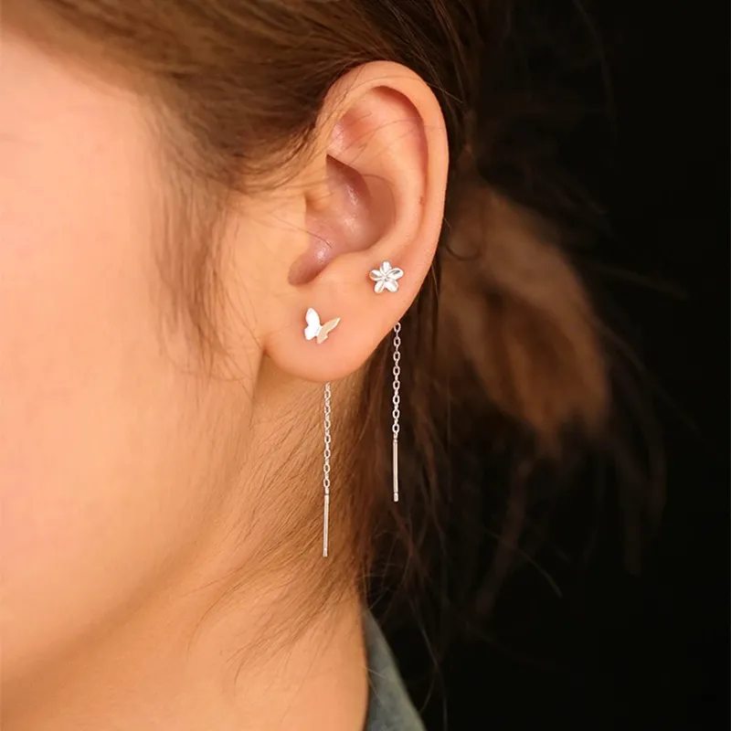AAJF S999 Silver Drop Earrings Unisex-5