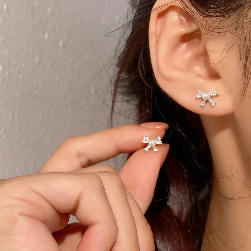 AAJF 925 Silver, Cubic Zirconia, Shell Beads Stud Earrings Women's-2