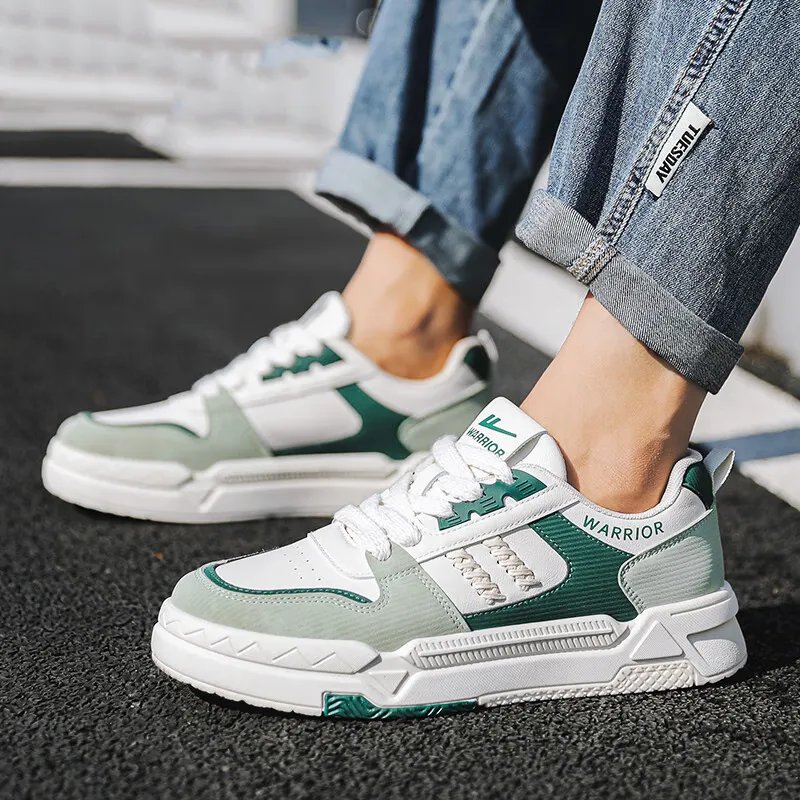 Warrior Height Increasing Wear Resistant Low Top Skateboard Shoes Men's White Green-6