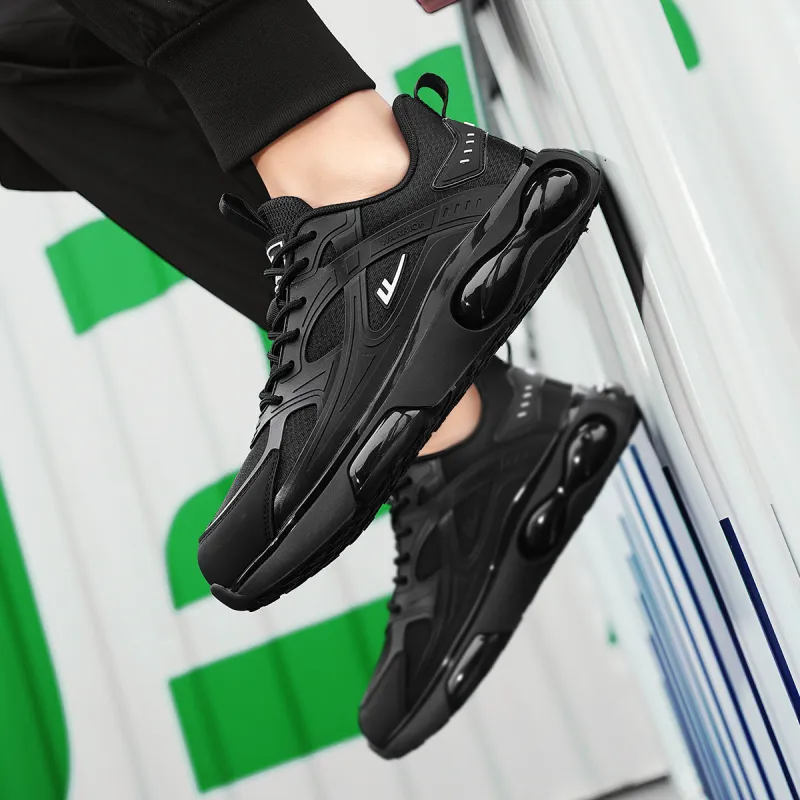 Warrior Cushioning Lightweight Height Increasing Low Top Casual Running Shoes Men's Black White-8