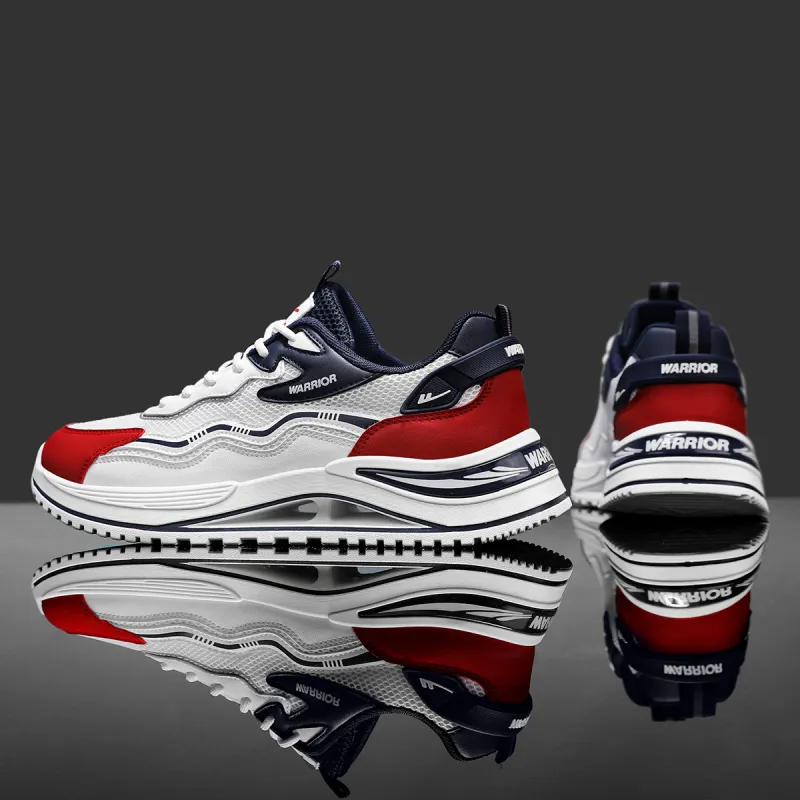 Warrior Cushioning, Slip Resistant, And Breathable Low Top Casual Shoes Men's White Blue Red-6