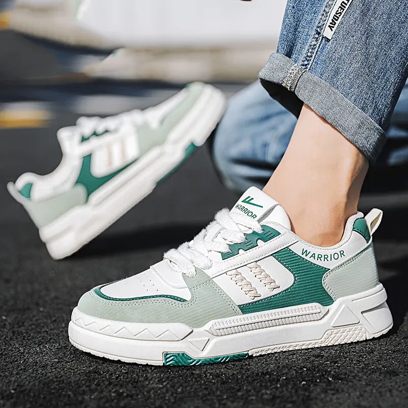 Warrior Height Increasing Wear Resistant Low Top Skateboard Shoes Men's White Green-7