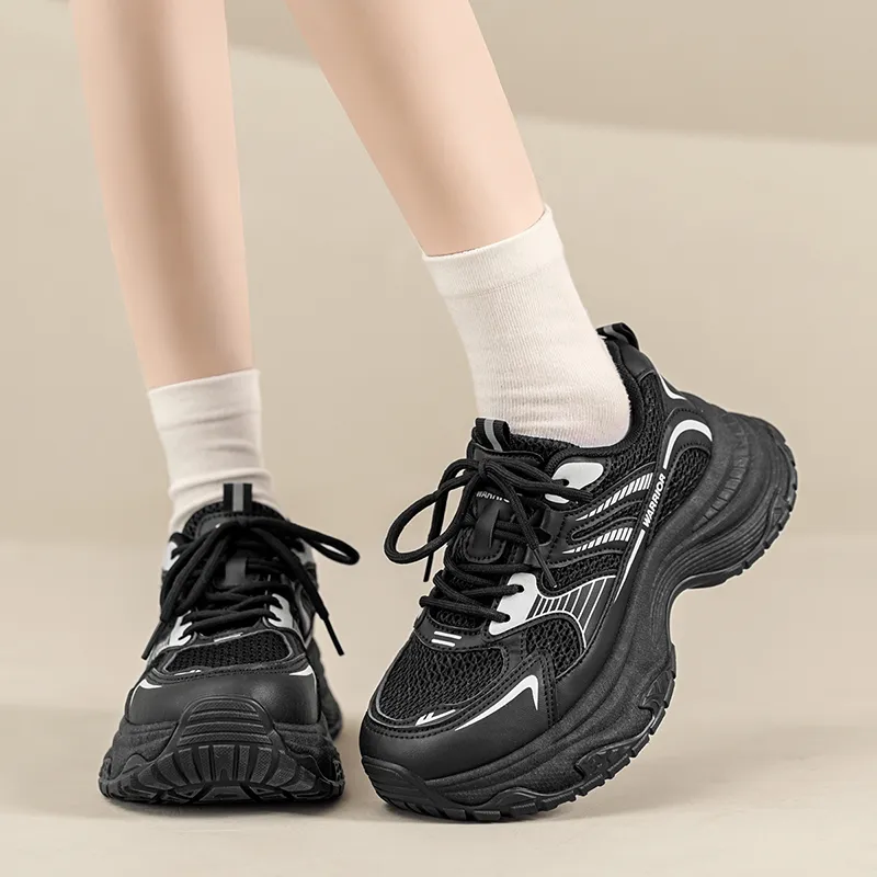 WARRIOR Chunky Sneakers Women's Low Top Black-6