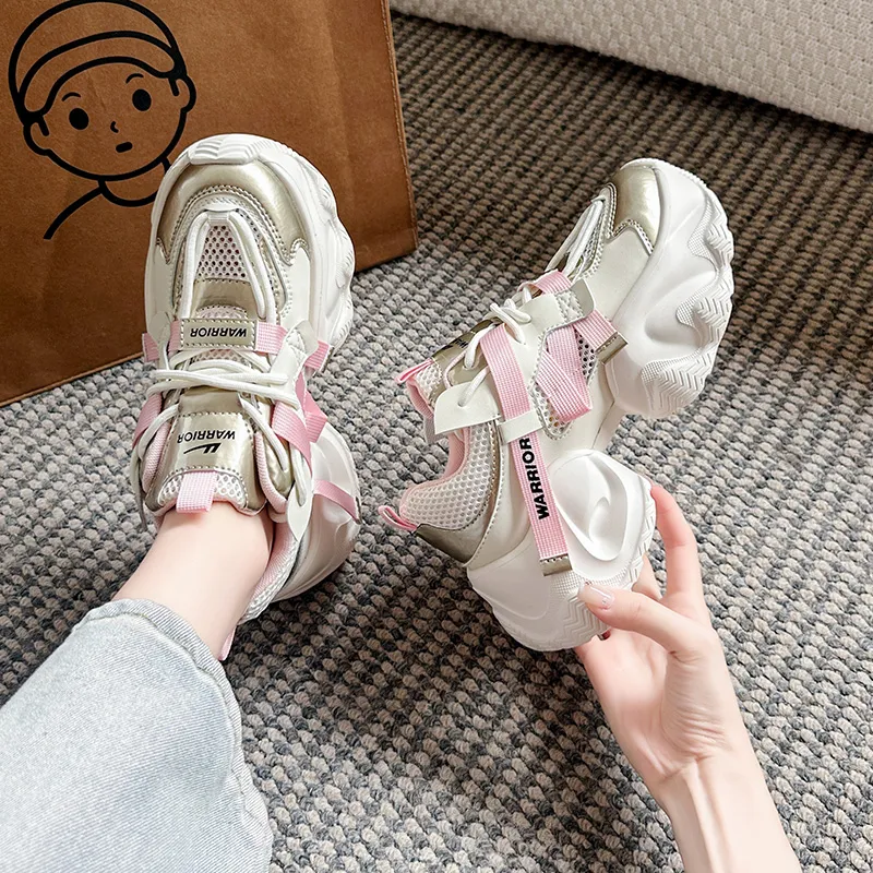 Warrior Non slip Lightweight Low Top Chunky Sneakers Women's Beige Pink-8