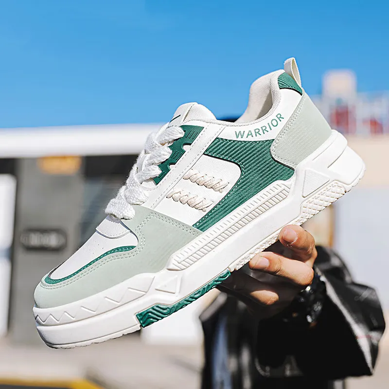 Warrior Height Increasing Wear Resistant Low Top Skateboard Shoes Men's White Green-4