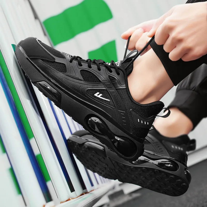 Warrior Cushioning Lightweight Height Increasing Low Top Casual Running Shoes Men's Black White-5