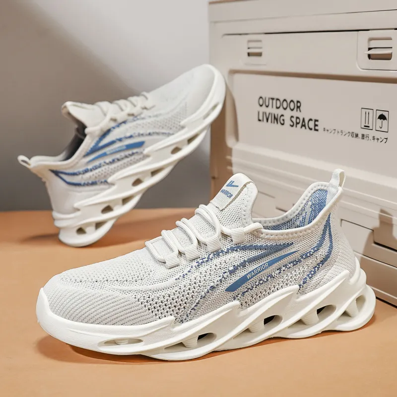 Warrior Cushioning, Slip Resistant, And Breathable Low Top Casual Shoes Men's Beige Light Blue-3