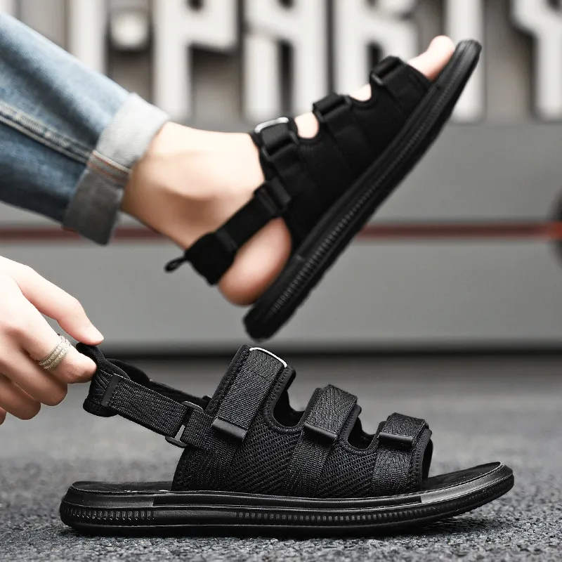 Warrior Comfortable Soft Sole Men's All Black Beach Sandals-4