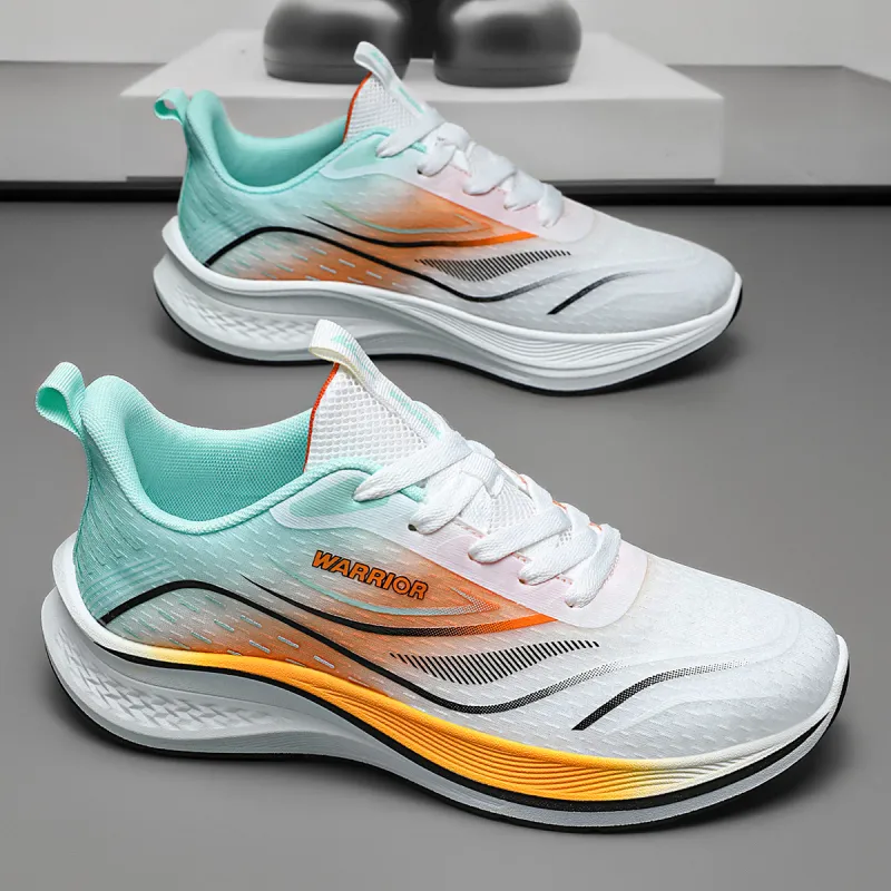 Warrior Slip Resistant, Breathable, Lightweight Low Top Casual Running Shoes Men's White Green Orange-5