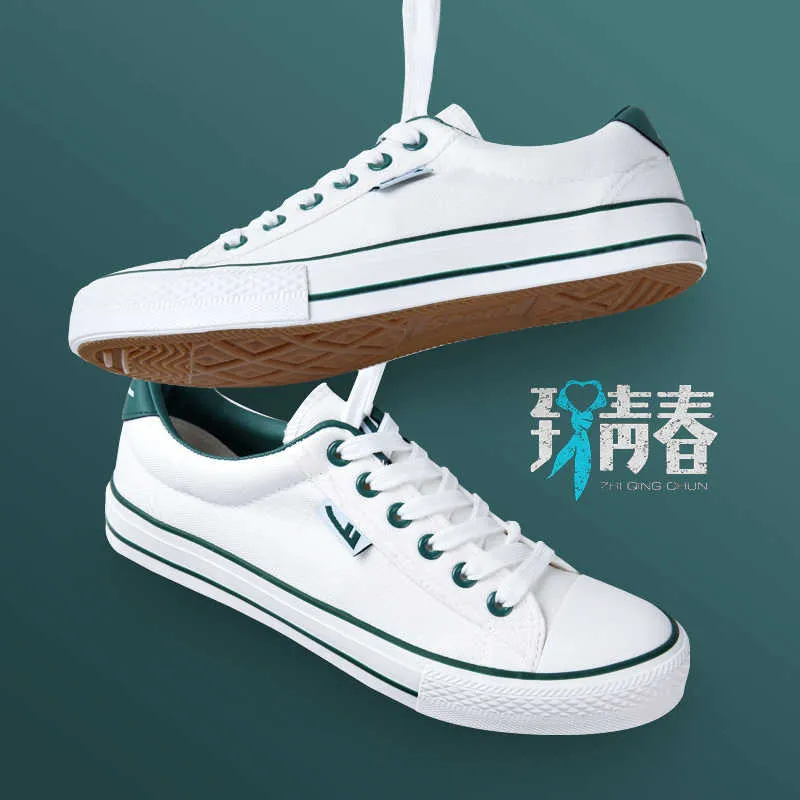 Warrior Wear-resistant Lightweight Breathable And Non-slip. Low-Top Canvas Shoes Men's White Green-3