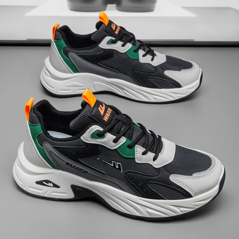 Warrior Wear Resistant Breathable Height Increasing Low Top Chunky Sneakers Men's Dark Gray-6