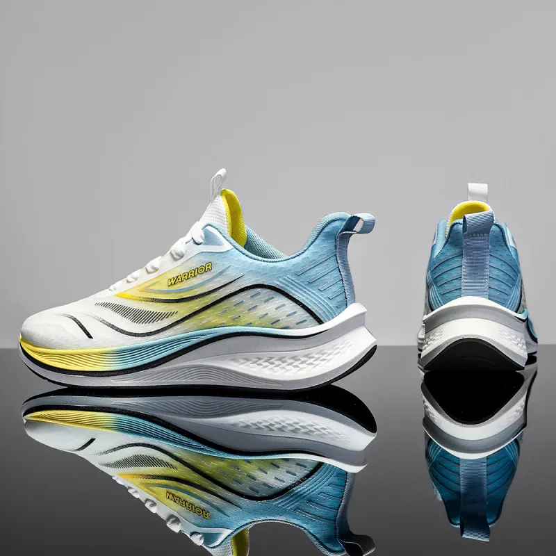 Warrior Slip Resistant And Breathable Low Top Marathon Running Shoes Men's White Blue Yellow-4