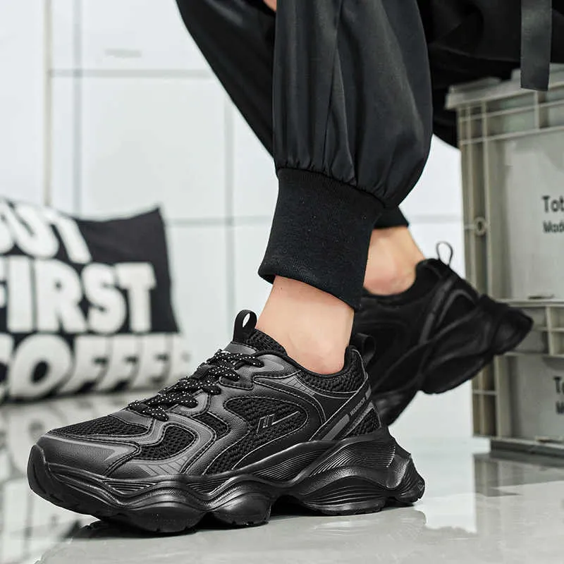 Warrior Lightweight Height Increasing Low Top Chunky Sneakers Unisex Black-6