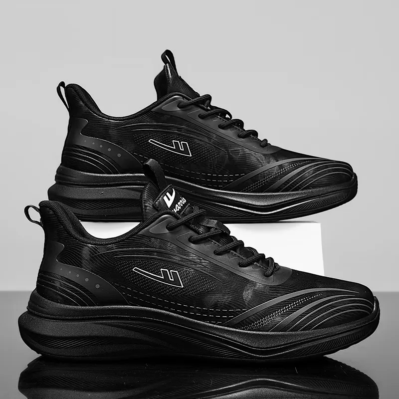 Warrior Cushioning Rebound Wear Resistant Lightweight Low Top Running Shoes Men's Black Black-4