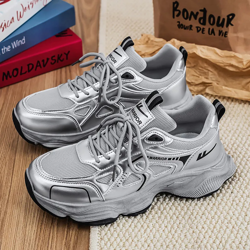 WARRIOR Chunky Sneakers Men Low Top Silver-5