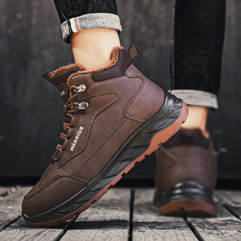 Warrior Warm Height Increasing Wear Resistant Slip Resistant Short Mid Calf Outdoor Boots Men's Brown-7