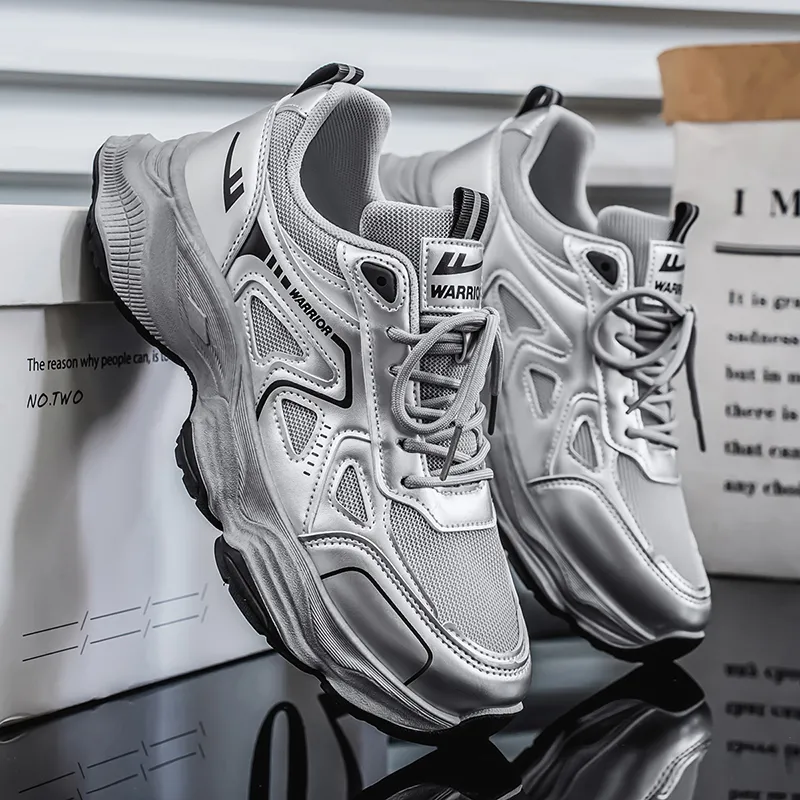 WARRIOR Chunky Sneakers Men Low Top Silver-4