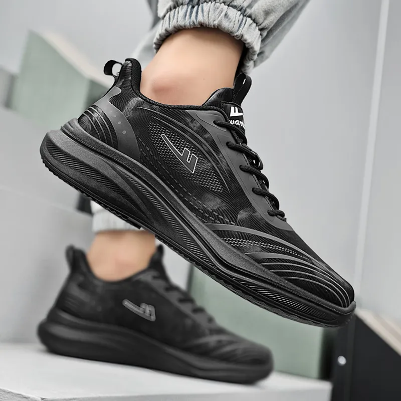 Warrior Cushioning Rebound Wear Resistant Lightweight Low Top Running Shoes Men's Black Black-5