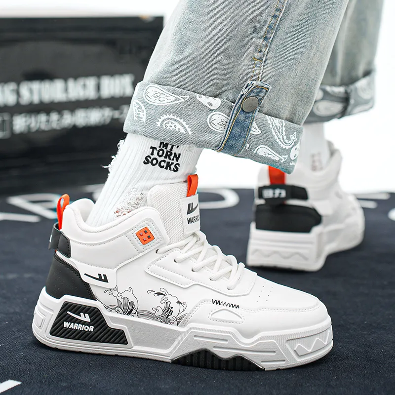 WARRIOR Skateboard Shoes Men High Top White-6