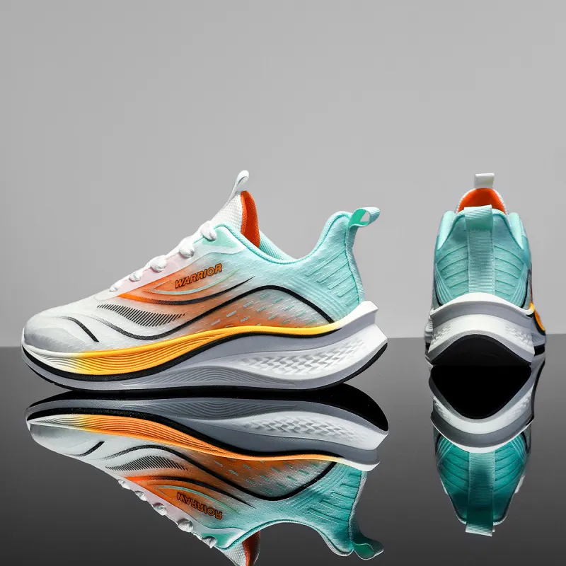 Warrior Slip Resistant, Breathable, Lightweight Low Top Casual Running Shoes Men's White Green Orange-4