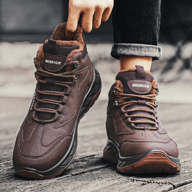 Warrior Warm Height Increasing Wear Resistant Slip Resistant Short Mid Calf Outdoor Boots Men's Brown-6