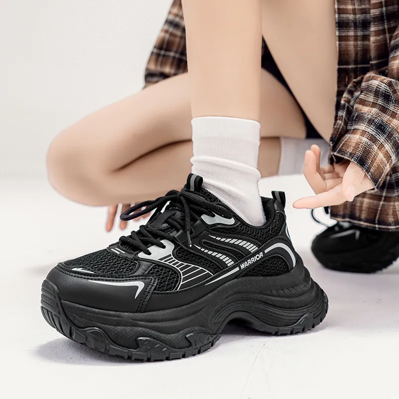 WARRIOR Chunky Sneakers Women's Low Top Black-5