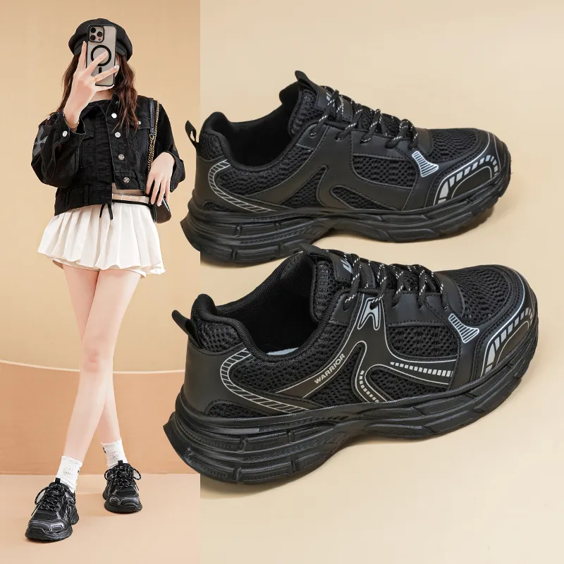WARRIOR Chunky Sneakers Unisex Low Top Black-4