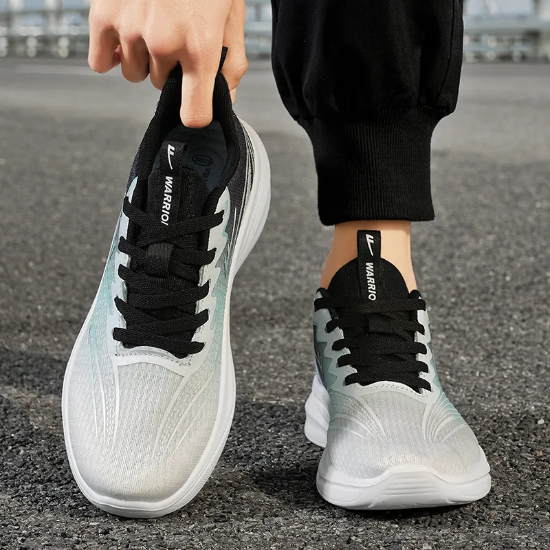 Warrior Cushioning Lightweight Low Top Running Shoes Men's White Green Black-4