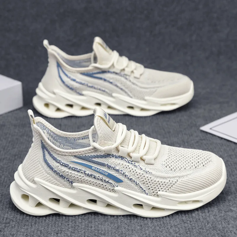 Warrior Cushioning, Slip Resistant, And Breathable Low Top Casual Shoes Men's Beige Light Blue-4