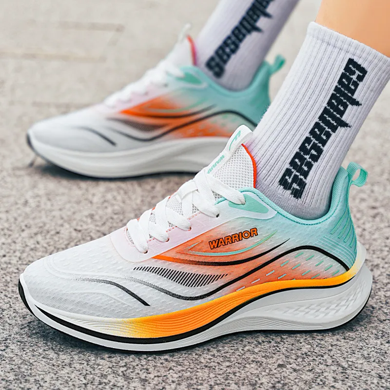 Warrior Slip Resistant, Breathable, Lightweight Low Top Casual Running Shoes Men's White Green Orange-6