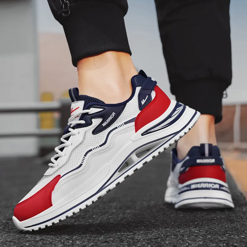 Warrior Cushioning, Slip Resistant, And Breathable Low Top Casual Shoes Men's White Blue Red-4