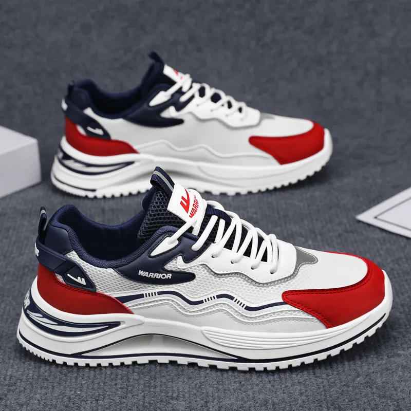 Warrior Cushioning, Slip Resistant, And Breathable Low Top Casual Shoes Men's White Blue Red-5