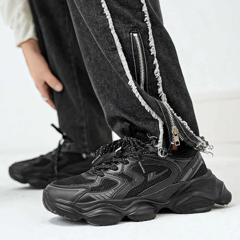 Warrior Lightweight Height Increasing Low Top Chunky Sneakers Unisex Black-5