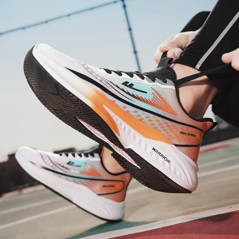 Warrior Low Top Running Shoes Men's White Lake Blue Orange-7