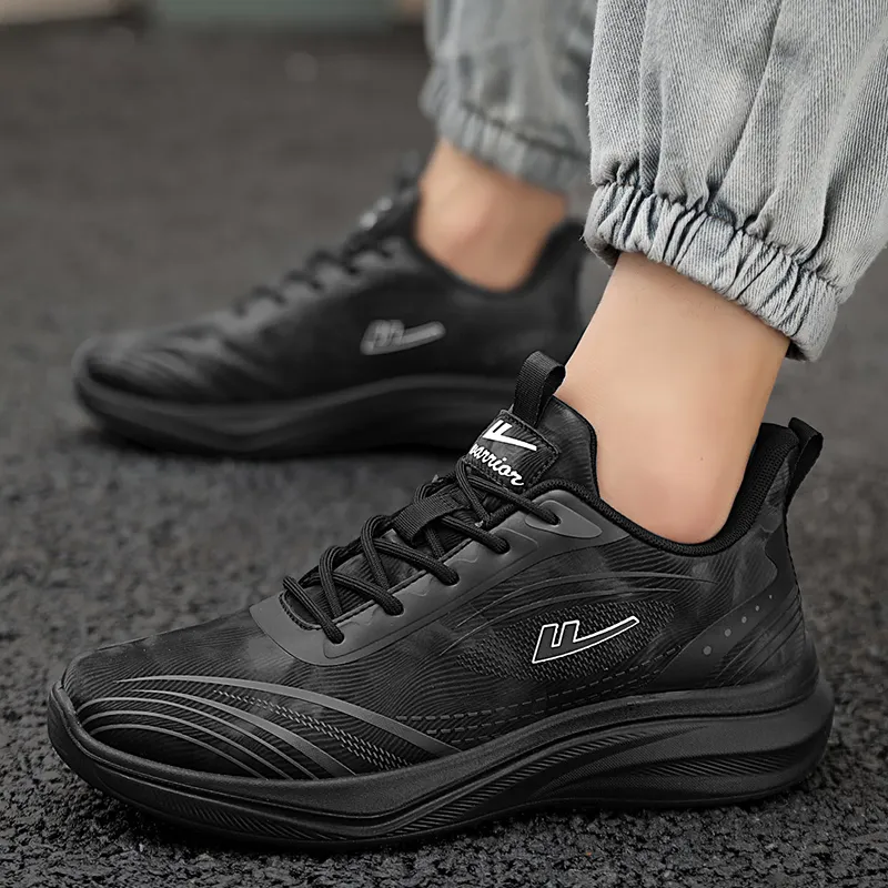 Warrior Cushioning Rebound Wear Resistant Lightweight Low Top Running Shoes Men's Black Black-7