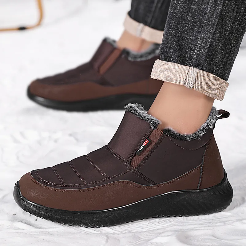 Warrior Warm And Wear Resistant Ankle Length Snow Boots Men's Coffee-4