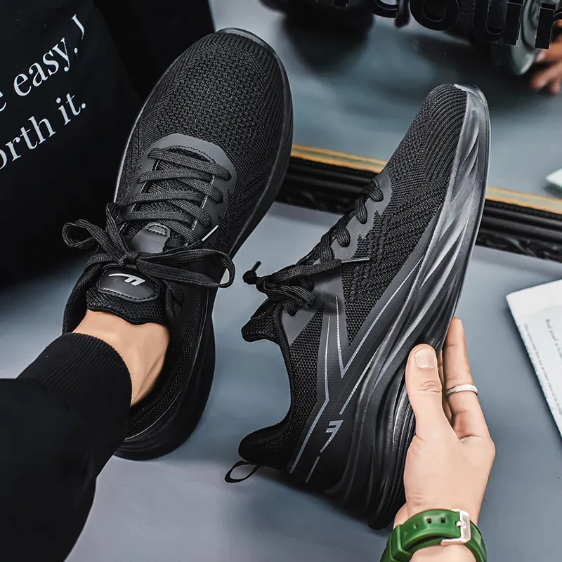 Warrior Cushioning, Breathable, Quick Dry, Lightweight Low Top Casual Running Shoes Men's All Black-6