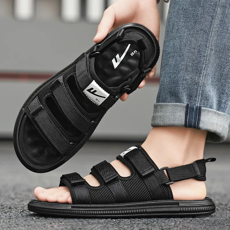 Warrior Comfortable Soft Sole Men's All Black Beach Sandals-3