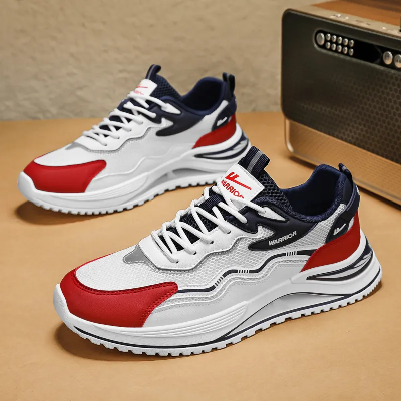 Warrior Cushioning, Slip Resistant, And Breathable Low Top Casual Shoes Men's White Blue Red-7