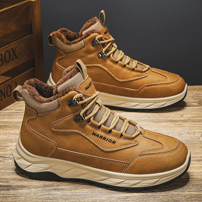 Warrior Warm And Wear Resistant Short Snow Boots Men's Earth Yellow-4